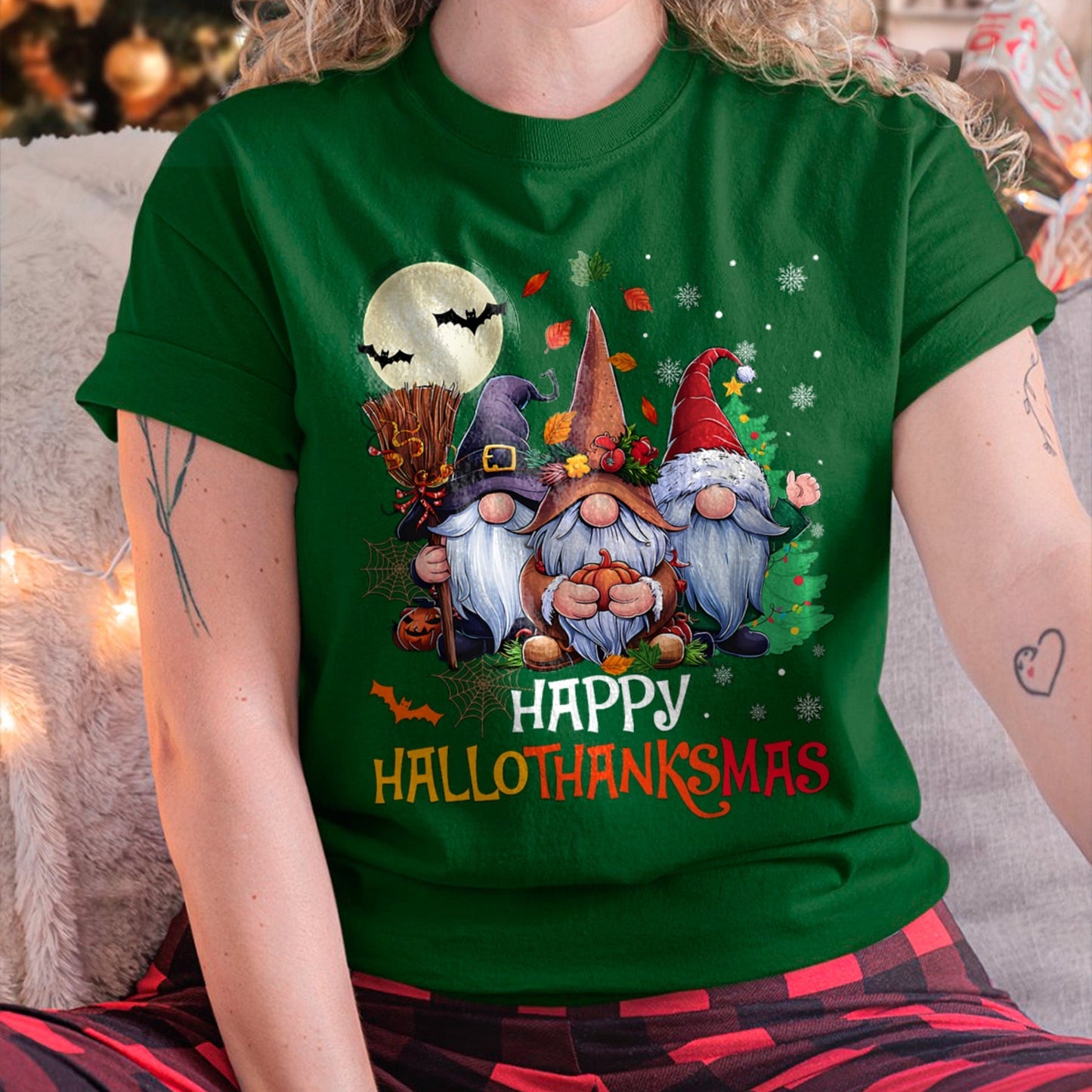 Happy Hallothanksmas Gnomes Lover Halloween Merry Christmas T-Shirt for men women (SKU-MRCM-5) FMA male