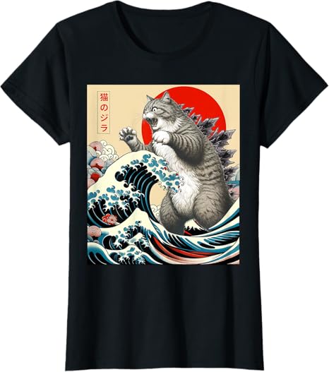 Catzilla Cat Japanese Art Funny Cat T-shirts