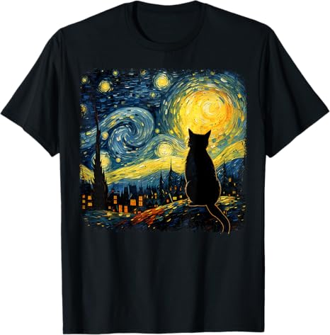 Cat Starry Night Van Gogh Cat T-shirts