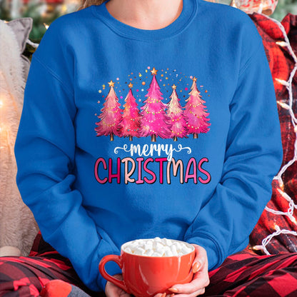 Merry and Bright Pink Christmas Tree Pink Christmas Tree T-Shirt (SKU-MRCM-12) FMA