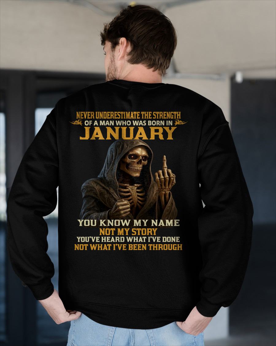 JANUARY - NEVER UNDERESTIMATE - BIRTHDAY T-SHIRT FOR MEN - NTTD01 (SKU26T-01-06-01)